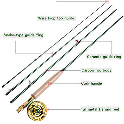Sougayilang Fly Fishing Rod Reel Combos with Lightweight Portable Fly Rod and CNC-machined Aluminum Alloy Fly Reel,Fly Fishing Complete Starter Package - color: Fly Fishing Full Kit 5-6#-Green