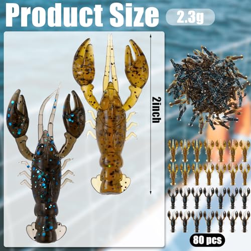 Soulchen 80 Pcs Micro Craw Scented Drop Shot Crappie Crawfish Bait Brown Black Fishing Soft Plastic Bait Bass Crawfish Lures Crappie Worms Lure Fishing Equipment Set - color: Mixed Color
