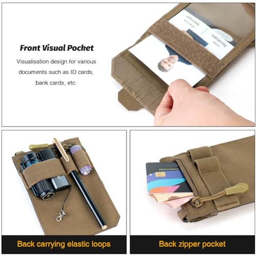 IDOGEAR Tactical ID Card Holder Visual Surface EDC Pouch with Zipper Pocket Badge Holders Credit Card Organizer Holster Neck Lanyard Hanging Hook and Loop Closure Pouches - color: Coyote Brown