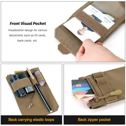 IDOGEAR Tactical ID Card Holder Visual Surface EDC Pouch with Zipper Pocket Badge Holders Credit Card Organizer Holster Neck Lanyard Hanging Hook and Loop Closure Pouches - color: Coyote Brown