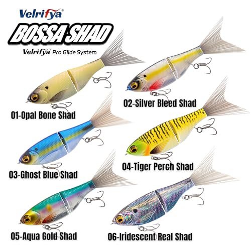 Bossa Shad Multi-Jointed Swimbait – Realistic Shad Profile with Natural Swimming Action for Bass Fishing - color: 03-Ghost Blue