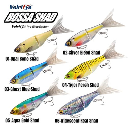 Bossa Shad Multi-Jointed Swimbait – Realistic Shad Profile with Natural Swimming Action for Bass Fishing - color: 02-Silver Bleed