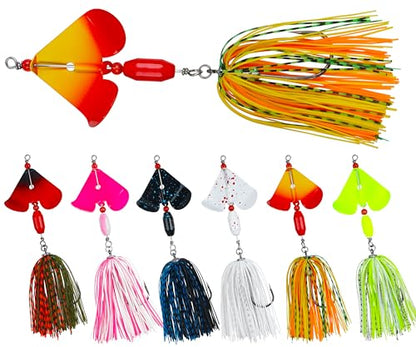 Spinnerbait Fishing Lures Kit - 6/12pcs Bass Fishing Buzzbait Lures Spinner Baits for Bass Trout Pike Salmon Multicolor Swimbait Buzz Bait Metal Spinner baits Swim Jigs Freshwater Saltwater - color: Style B-6pcs