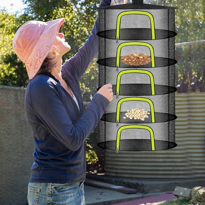 5 Layer Herb Drying Rack, Herb Drying Rack Hanging Mesh, Foldable Bud Drying Net with U-Shaped Zipper, Hooks, for Drying Herbs Plants, Flowers, Fruits, Food, Camping (5 Layers-23.62'') - size: 5 Layers-23.62''