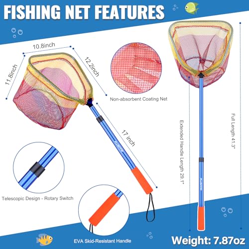 PLUSINNO Kids Fishing Pole with Spincast Reel Telescopic Fishing Rod Combo Full Kits for Boys, Girls, and Adults - color: Blue (with Fishing Net), size: 5FT / 1.5M