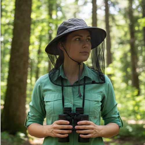 Mosquito Fishing Safari Mesh Net Hat with Neck Flap, Sun Protection Women Men Bug Cap, Hidden Netting Boonie - color: Dark Gray Black