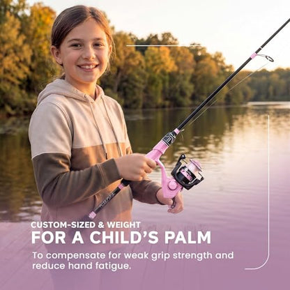 DaddyGoFish Spinning Fishing Rod and Reel Combo Set with Tackle Box | Kids Fishing Pole | Carbon Fiber Telescopic Fishing Rod Kit | Spinning Reel for Travel Saltwater Freshwater Fishing Gear Kit - color: Pink