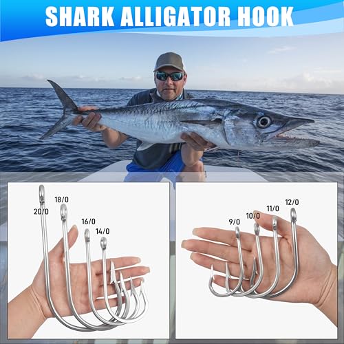 Large Giant Shark Fishing Hooks Saltwater Alligator Hooks Big Game Stainless Steel J Fishing Hooks Extra Strong Large Fish Hooks for Tuna Swordfish Catfish Size 5/0-20/0 - size: 9/0-8pcs