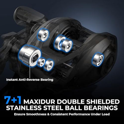 KastKing MegaTron Baitcasting Reels, High Capacity or High Speed Low Profile Casting Reel, 7+1 Double Shielded Stainless Steel BB, 8-Button Magnetic Brakes, Powerful Drag, Freshwater & Inshore Fishing - size: Right- 7.2:1, style: Megatron 100
