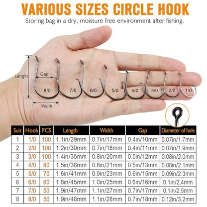 Dovesun Circle Hooks for Catfish 2X Strong 100PCS Catfish Hooks Octopus Circle Hooks Saltwater and Freshwater Black & Red Size 1/0-8/0 - color: Black, size: 1/0*100PCS