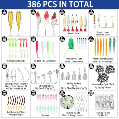 Gemscream 393 Pcs Fishing Tool Kit Fishing Backpack with Tackle Boxes Included Pliers Gear and Equipment Bait Rigs Fish Lip Gripper Lure Gear Kit Fish Hooks Remover Tools - color: Black