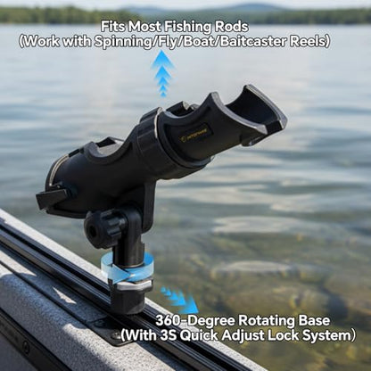 HITORHIKE Fishing Rod Holder Universal Fit Kit Allows for 360-degree Adjustment Kayak Fishing Boat Powerlock Rod Holder - style: Fishing Rod Holder X2+track Mount X2
