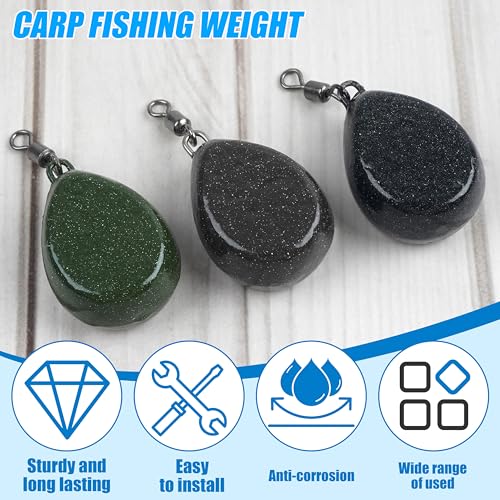 Carp Fishing Weights Sinkers, 4/8pcs Coated Tapered Flat Pear Fishing Sinkers with Swivels for Carp/Coarse Fishing Tackle 3 Colors - style: Black-8pcs