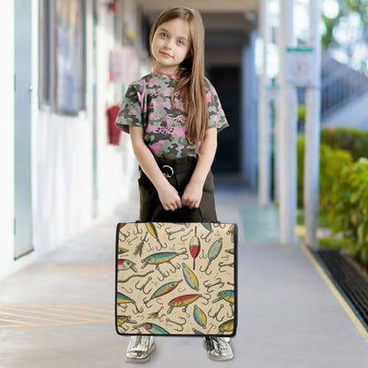 Fish Lures Hook Beige Vintage 3 Ring Zipper Binder with Strap 1.5 inch 500 Sheet Capacity File Folder Storage Organizer