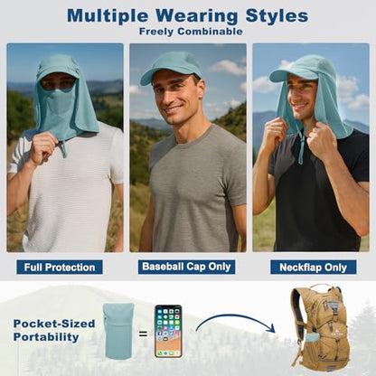Surblue Neck Face Flap Outdoor Cap UV Protection Sun Hats Fishing Hat Quick-Drying UPF50+ - color: Blue, size: Medium