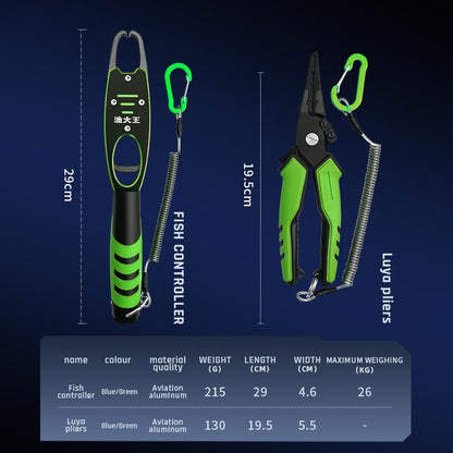 Fish Lip Gripper with Built-in Scale and Fishing Pliers, Stainless Steel Fishing Tool with Lanyard - color: Blue And Black/Green And Black