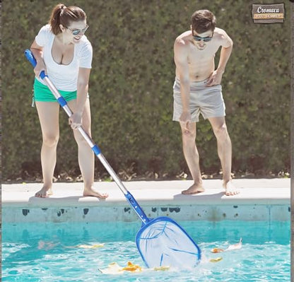 Heavy-Duty Pool Skimmer Net for Above Ground/Inground Pools - Telescopic Aluminum Pole with Fine Debris Mesh, Hot Tub & Spa Cleaning Tool - Compact No-Tangle Design