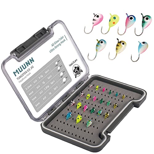 Tungsten Ice Fishing Jigs Kit - 15/21/45pcs Effective Glow Lures for Crappie, Panfish, Walleye - color: Colorful