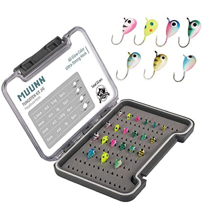 Tungsten Ice Fishing Jigs Kit - 15/21/45pcs Effective Glow Lures for Crappie, Panfish, Walleye - color: Colorful