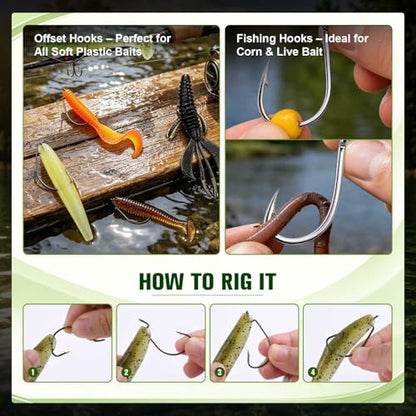 GOTURE 200Pcs Fishing Hooks Set with Tackle Box, 80D High Carbon Steel Offset Worm Hooks and Iseama Bait Hooks Assortment for Freshwater Saltwater Fishing - style: 200pcs - Offset & Iseama