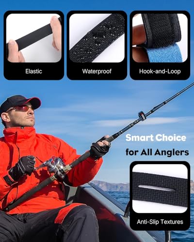 Pawfly 12 Pcs Fishing Rod Straps, 6 Colors, Hook and Loop Pole Straps, Stretchy Neoprene Fishing Rods Ties Rod Wraps, Pole Belts for Casting Rods Spinning