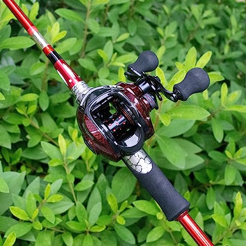 FISHDROPS Baitcaster Reels, 9+1BB, CNC Aluminum Spool, Magnetic Brake System Bait Caster Reel High Speed Gear Ratio 7.0:1 Ultra Smooth Low Profile Baitcasting Fishing Reel - color: Left - Carbon Red