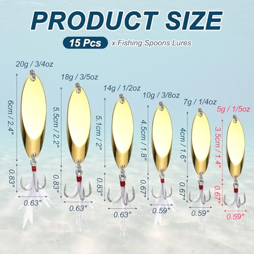 Fishing Spoons Lures, Metal Saltwater Treble Trout Lures Jigging Spoon with Treble Hooks Spinner Baits for Freshwater - color: Gold, size: 5g / 1/5oz