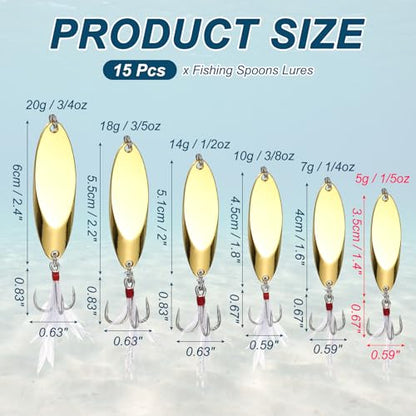 Fishing Spoons Lures, Metal Saltwater Treble Trout Lures Jigging Spoon with Treble Hooks Spinner Baits for Freshwater - color: Gold, size: 5g / 1/5oz