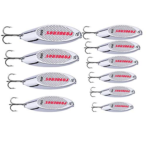 PROBEROS Fishing Spoons Lures Bass Baits Jigging Bait Tackle with Treble Hooks Hard Metal Spoon Fishing Lure Weight Pick 10 Pcs/Pack Silver Gold - color: 10PCS Silver, size: 10/14/18/21/28/32/35/40/50/60G-Mix 10PCS