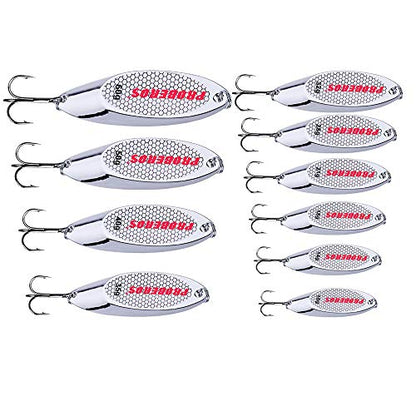 PROBEROS Fishing Spoons Lures Bass Baits Jigging Bait Tackle with Treble Hooks Hard Metal Spoon Fishing Lure Weight Pick 10 Pcs/Pack Silver Gold - color: 10PCS Silver, size: 10/14/18/21/28/32/35/40/50/60G-Mix 10PCS