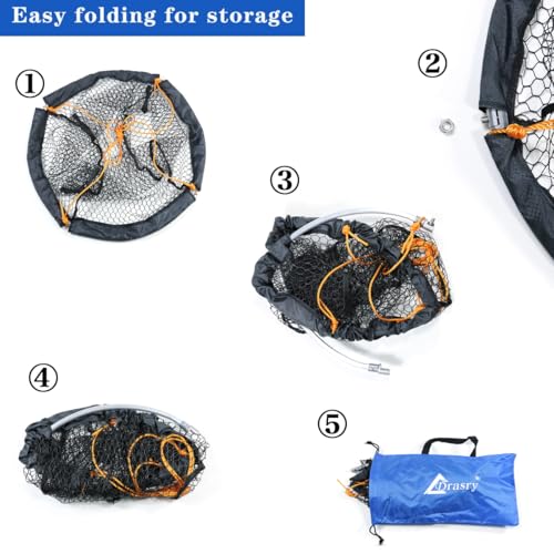 Drasry Foldable Bridge and Pier Fishing Landing Net - High Load-Bearing Aluminum Ring Drop Net for Saltwater Freshwater - Collapsible Basket With 49.2 FT Rope - color: black, size: 31.5*31.5*35.4 IN / 80*80*90cm, style: 0.99*0.59 in Mesh
