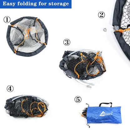 Drasry Foldable Bridge and Pier Fishing Landing Net - High Load-Bearing Aluminum Ring Drop Net for Saltwater Freshwater - Collapsible Basket With 49.2 FT Rope - color: black, size: 31.5*31.5*35.4 IN / 80*80*90cm, style: 0.99*0.59 in Mesh