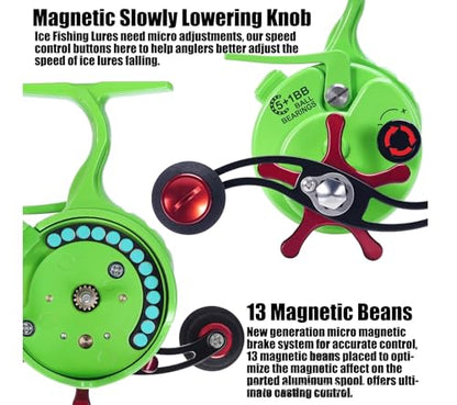 Ice Fishing Reel High-Speed Ratio Inline Freespool Reel Wear-Resistant 5+1 BB Ice Fishing Gear for Sea Lake Pond Metal Spool