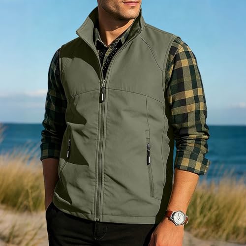 Fishing Vests for Men Lightweight Stand Collar Hiking Travel Vest - color: Army Green, size: XX-Small