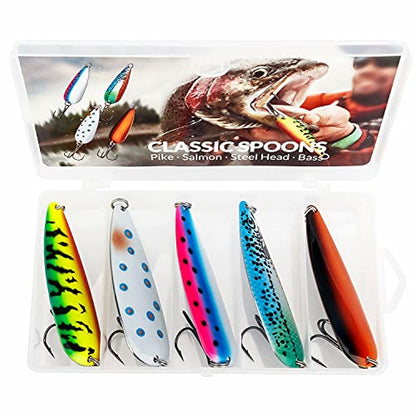THKFISH 5pcs Saltwater Fishing Lures, Fishing Spoons with Durable Treble Hooks, Jigs Lure for Tuna Salmon Grouper, Sea Fish Jigging Lure, Trolling Spoon for Bass Fish with Tackle Box - color: 1/5oz-5pcs