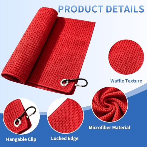 Fishing Towel with Clip,16" X 16",Waffle Pattern Effective Cleaning of Fishing Gear Accessories,Microfiber Absorbent Camping Towel for Men,Hiking Towel,Golf Towel,Pack of 3 (Black/Grey/Red) - color: Black/Grey/Red