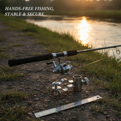 Sleek Silver Ground Spike Fishing Rod Holder, Stainless Steel Bank Fishing Stand for River and Lake Shorelines - size: 4.72 x 1.97 x 1.57"