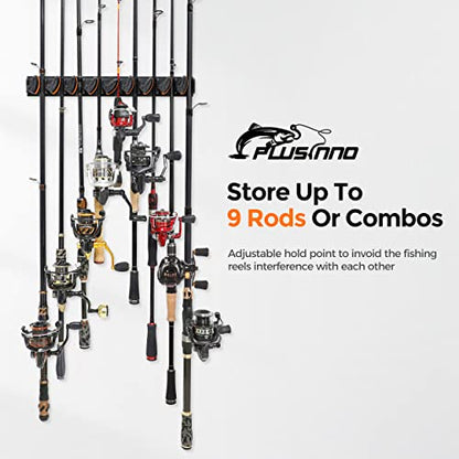 PLUSINNO V9 Vertical Fishing Rod Holders, Wall Mount 4-Pack - Holds 36 Rods, Diameter 3-19mm - style: Orange 4-pack (store 36 combos)