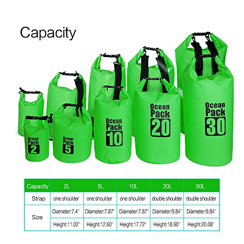 Dry Sack/Floating Waterproof Bag 2L/5L/10L/20L/30L for Boating, Kayaking, Hiking, Snowboarding, Camping, Rafting, Fishing and Backpacking - color: Green, size: 2L