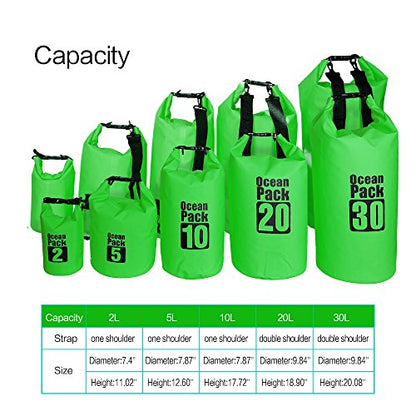 Dry Sack/Floating Waterproof Bag 2L/5L/10L/20L/30L for Boating, Kayaking, Hiking, Snowboarding, Camping, Rafting, Fishing and Backpacking - color: Green, size: 2L