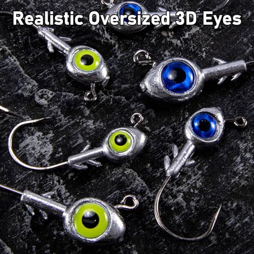 Dr.Fish 10 Pack Fishing Eyes Jigs 3D Eyes Trout Heads Bass Hook Saltwater Swimbait Jig Heads Freshwater Walleye Redfish Striper 1/2oz 3/8oz 1/4oz 3/16oz - color: Blue Eyes, size: 1/2oz-Hook #5/0