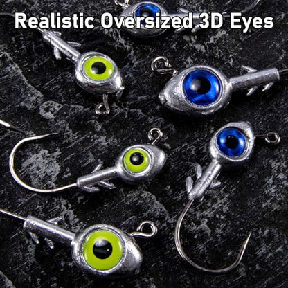 Dr.Fish 10 Pack Fishing Eyes Jigs 3D Eyes Trout Heads Bass Hook Saltwater Swimbait Jig Heads Freshwater Walleye Redfish Striper 1/2oz 3/8oz 1/4oz 3/16oz - color: Blue Eyes, size: 1/4oz-Hook #1/0