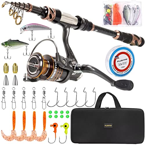 PLUSINNO Fishing Rod and Reel Combos - Carbon Fiber Telescopic Fishing Pole - Spinning Reel 12 +1 Shielded Bearings Stainless Steel BB - color: Full Kit with Carrier Case, size: 2.1M 6.89FT