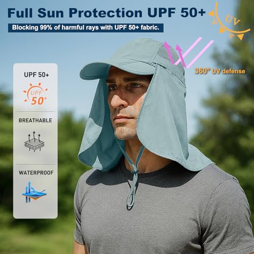 Surblue Neck Face Flap Outdoor Cap UV Protection Sun Hats Fishing Hat Quick-Drying UPF50+ - color: Blue, size: Small