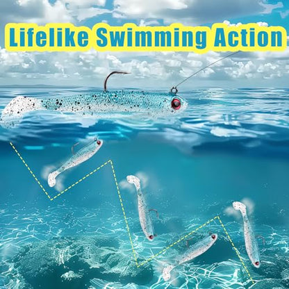 Fishing Bait Paddle Tail Swimbaits 10pcs FS/RE-13 | Soft Plastic,with Jig Heads,Bass Lures,for Freshwater Saltwater,Fishing Trout,Crappie Lures - color: Green, size: 0.46oz