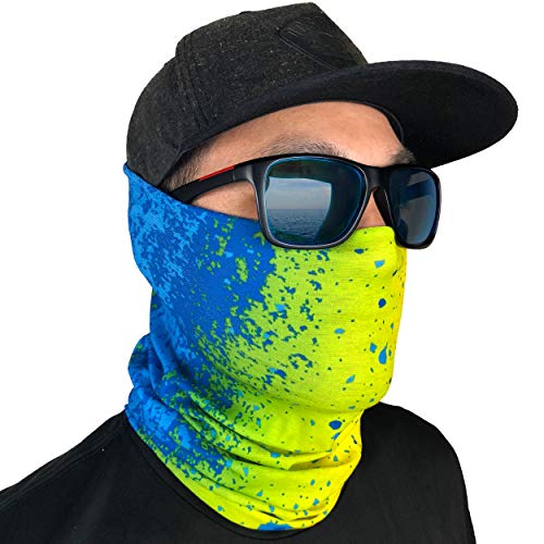 Fishing Face Mask Neck Gaiter - UV Sun Protection Cover for Men Women | Moisture-Wicking, Quick-Drying, Lightweight, Camo Design, Multi-Style Headwear, SPF Sun Shield - color: Mahi-mahi