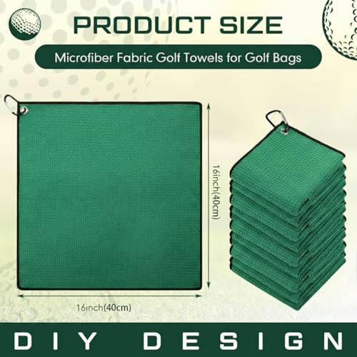 Batiyeer 12 Pcs Golf Towel Bulk for Golf Bags Microfiber Fabric Towel with Clip Waffle Pattern, Fitness, Camping, Hiking, Yoga - color: Dark Green