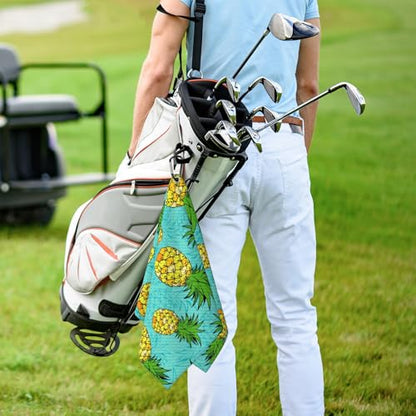 Yellow Pineapple Golf Towel for Golf Bags Carts Cute Fruits Golf Towels with Clip Blue Waffle Towels Cleaning Cloth 2 Packs for Men Golfer Accessories, Birthday Father's Day Holiday Present - color: Green Yellow