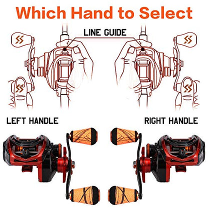 Sougayilang Baitcasting Reels - Colorful Fishing Reel, 8.0:1/7.3:1 Gear Ratios, 9+1 BB, Magnetic Braking System - color: Orange- Left Handed