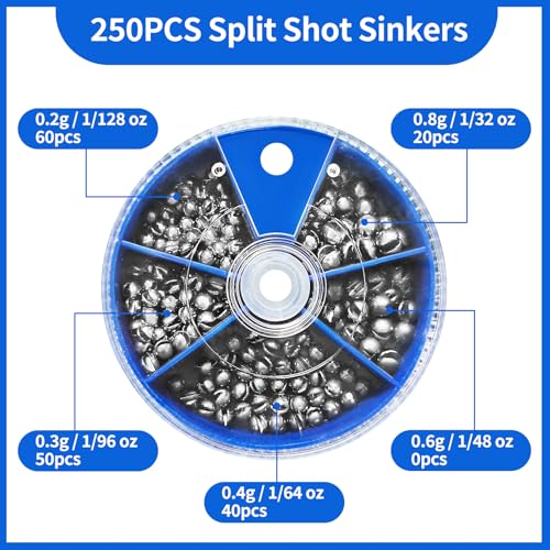 Split Shot Fishing Weights Sinkers, Fishing Split Shot Weights, Removable Split Shot Sinkers for Fishing Line, Round Dispenser Box for Bass Trout Crappie Panfish